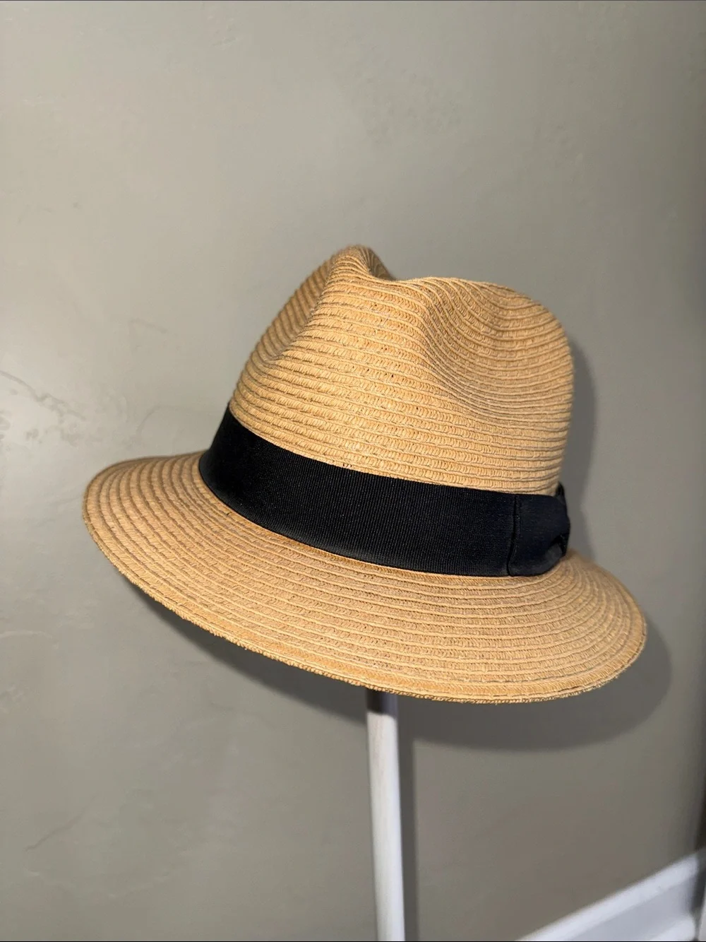 Talula Natural Brown Straw Fedora Black Grosgrain Ribbon Band Travel Packable SM